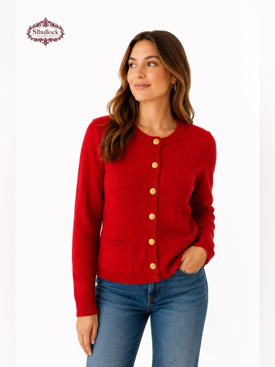 S6 Talbots Vintage Red Merino Wool Cardigan Sweater Gold Button Hong Kong Medium